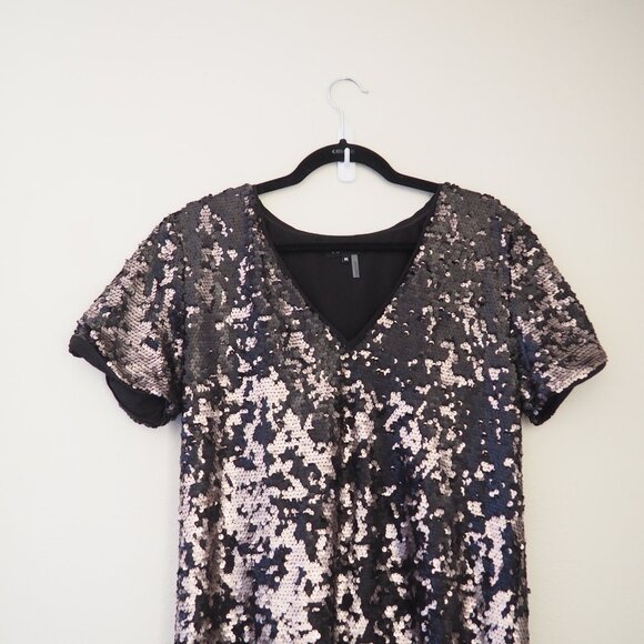 !! 1. State Sequined V-Neck Short Sleeve Shift Party Dress sz M - Picture 4 of 7